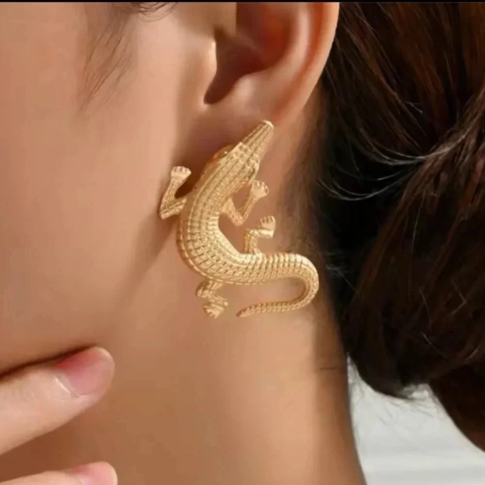 Alligator Gold Textured Statement Earrings